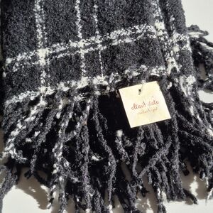 Black and White Plaid Fringe Infinity Scarf